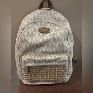 Michael Kors Logo Ivory and Gold Studded Backpack
